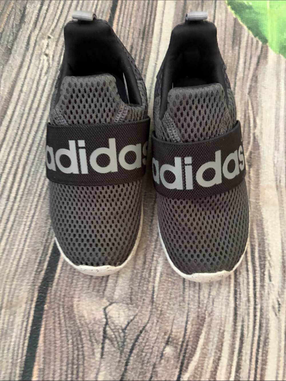 adidas Kids Charcoal Grey Slip-On Mesh Sneakers with Logo Strap